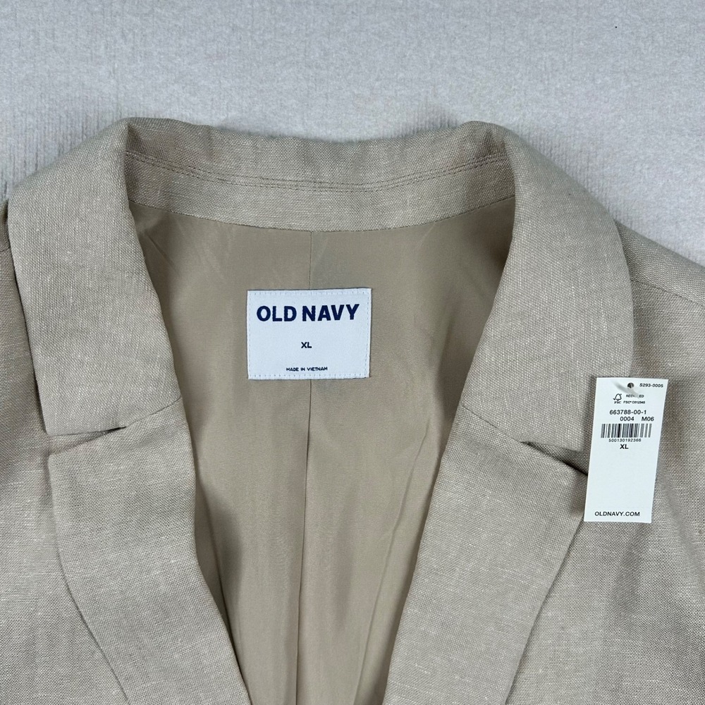 Old Navy Blazer Womens XL Linen Blend Taylor Fitted Rayon Beige Wheat Career - Picture 3 of 10